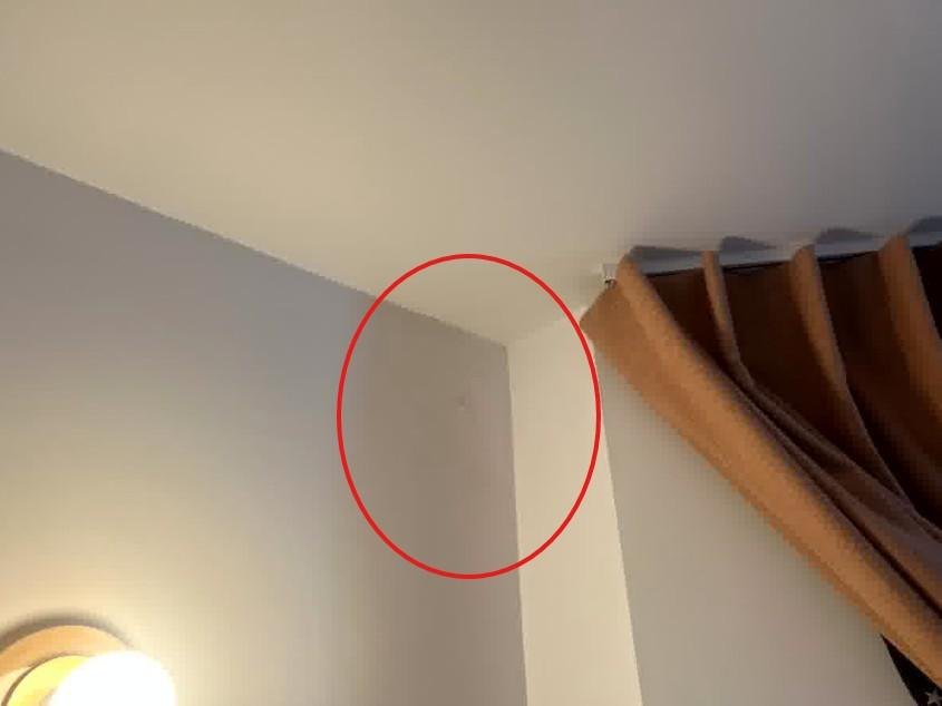 Interior wall and ceiling corner, with the original survey annotation retained.